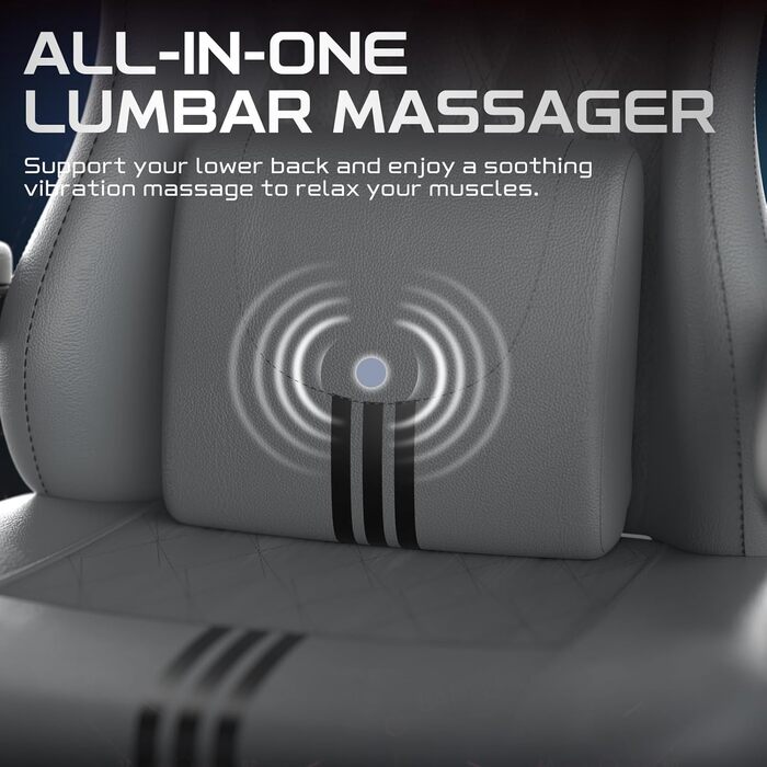 Ергономічне ігрове крісло Verdego з функцією масажу, підголівником та підставкою для ніг, штучна шкіра, регульована спинка 90-145, регульована висота 10 см, ігрове крісло, сіро-чорна штучна шкіра