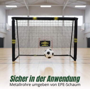 Футбольні ворота Umbro - Великі футбольні ворота - Футбольні ворота - Футбольні ворота для саду, дітей та дорослих - Тренувальний футбольний інвентар для приміщень та вулиці - Метал - Чорний/Жовтий 240x160x8 см