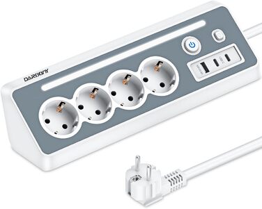 Розетка з USB і 2 Type-C, кутова розетка на 4 відділення, кутова розетка зі світлодіодним підсвічуванням, захист від перенапруги 3