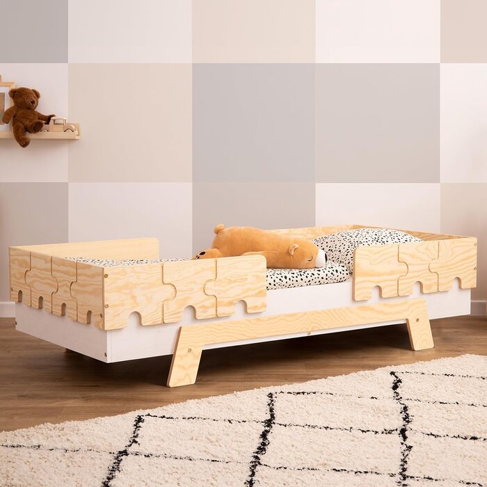 Дитяче ліжко SMARTWOOD з рейковою рамою та захистом від випадіння Puzzle BR2 Montessori односпальне для хлопчиків та дівчаток - Лі