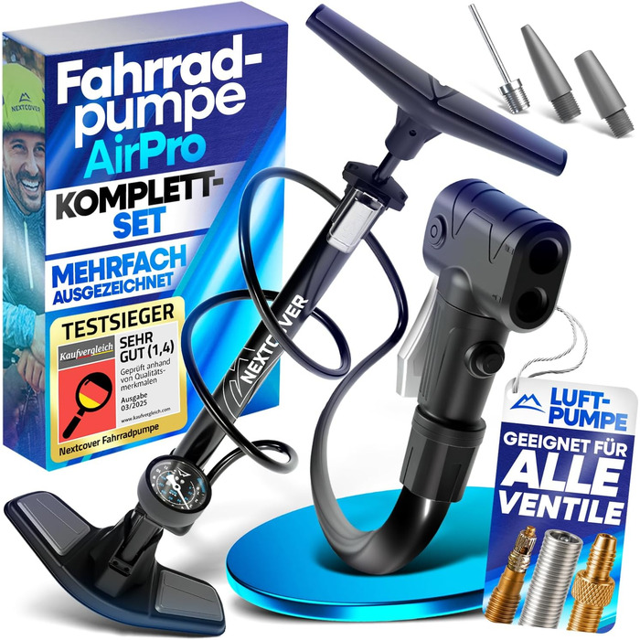 Велосипедний насос NEXTCOVER для всіх типів вентилів з технологією Airflow Насос для вентилів Schrader, Presta та Dunlop Підлоговий насос з манометром Велосипедний насос AirPro