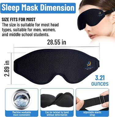 Маска для сну AJUVENATE 3D для чоловіків та жінок, 100 затемнення, відсутність тиску на очі, дихаючий матеріал, зручна пов'язка дл
