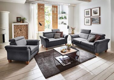 Місний диван Cavadore Ammerland / Диван у сільському стилі з пружинним каркасом / Вкл. регульовані підголівники / 186 x 84 x 93 / Текстурована тканина сірого кольору, 3-