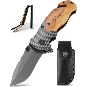 Складаний ніж BERGKVIST K19 (одноручний) з дерев'яним руків'ям та титаном для активного відпочинку та виживання - кишеньковий ніж