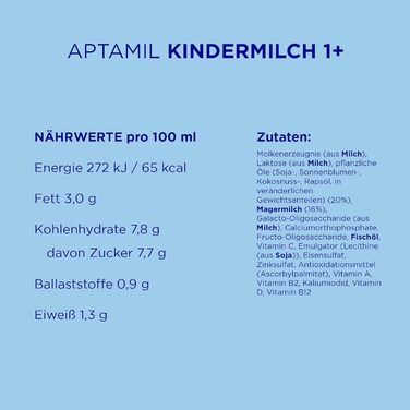 Дитяче молоко Aptamil 1 Для малюків, що ростуть З важливими поживними речовинами Без пальмової олії 1 x 800 г 42 порції по 130 мл Aptamil Children&39s Milk 1