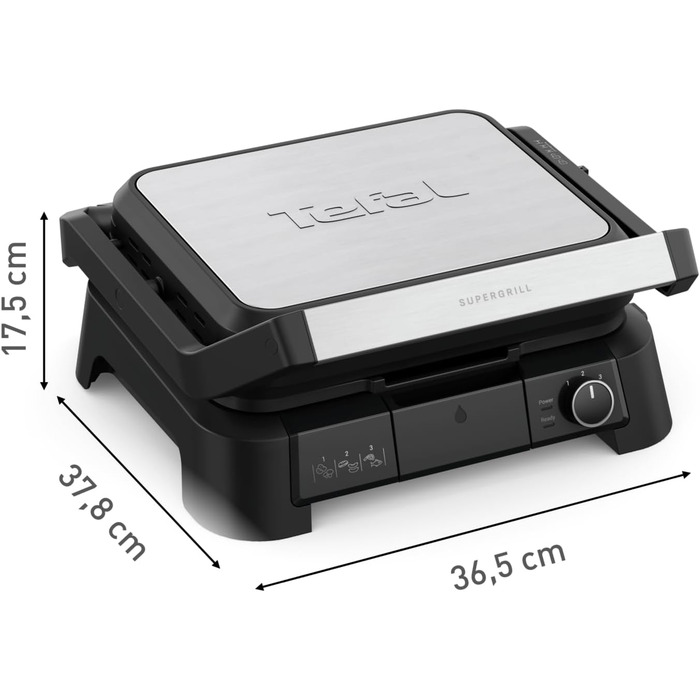 Електрогриль 3в1 Tefal SuperGrill контактний гриль, настільний гриль та BBQ, 2000 Вт, 3 рівні висоти, антипригарне покриття, для м'яса, овочів та сендвічів, до 6 порцій
