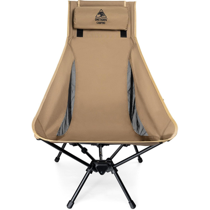 Крісло для кемпінгу OneTigris TIGERBLADE, висока спинка, складне, вантажопідйомність 150 кг, легка трикутна рама, складне рибальське крісло з 2 боковими кишенями, надлегке складне крісло для використання на свіжому повітрі, для походів, колір койот-коричн