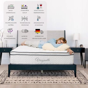 Матрац Vesgantti 30 см високий H3 7-зонний 160x200 см пружинний блок-пружинний матрац середньої жорсткості ортопедичний матрац з холодної піни сертифікований Oeko-Tex класичний матрац Box-Top H3, Box-top 30 см 160 x 200 см