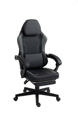 Чорно-сіре ігрове крісло - Підставка для ніг - Ергономічне - Регульована висота