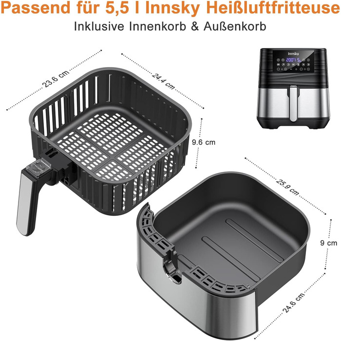 Змінний кошик для фритюрниці Innsky 5.5 л для фритюрниці Innsky, кошик для фритюрниці з антипригарним покриттям, можна мити в посудомийній машині, IS-EE004, ексклюзивно для кошика для фритюрниці Innsky