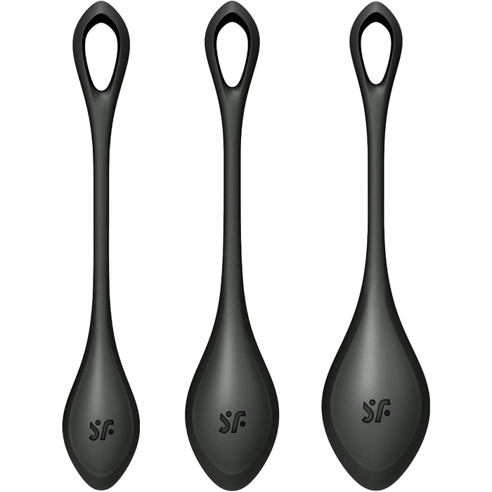 Кульки для сексу Satisfyer Yoni Power 2 Love Balls Набір із 3 силіконових кульок Кегеля для жінок 22-73 г та 2-3 см Для початківців та досвідчених Силікон медичного класу Секс-іграшка чорного кольору