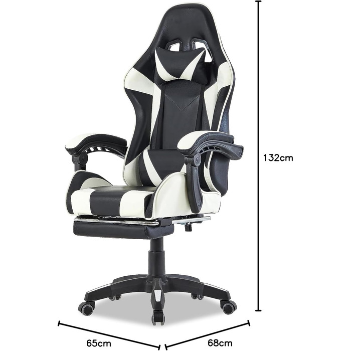 Ігрове крісло Walden Sports, ергономічне офісне крісло, ігрове крісло, регульована спинка та висота сидіння, обертове крісло, гоночне офісне комп&39ютерне крісло, ергономічне крісло для відеоігор (біле)