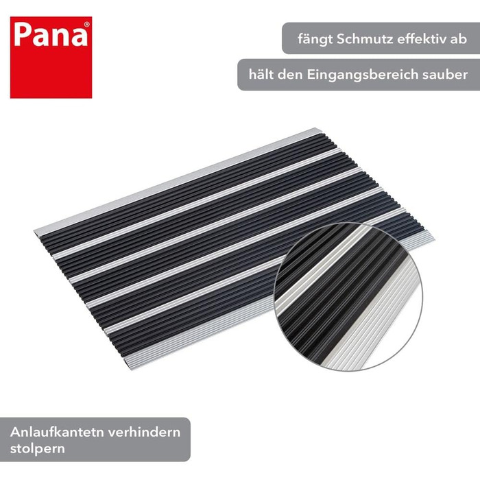 Алюмінієвий килимок для дверей PANA (39x60 см) Вуличний килимок для дверей Килимок для бруду Вуличний килимок для дверей зі вставками з голчастого фетру Килимок для підлоги Колір Чорний 39 x 60 см Чорний