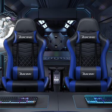 Геймерське крісло, ігрове крісло з функцією гойдання до 170, геймерське крісло з регульованою поперековою подушкою, підголівником та підлокітниками, офісне крісло зі зручними подушками сидіння, ігрове крісло вантажопідйомністю 150 кг