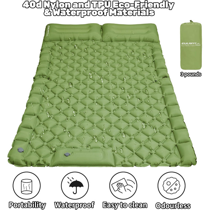 Надувний матрац EULANT SUV для багажника автомобіля, ліжко для автомобіля Tesla Model Y, портативний автомобільний матрац з подушкою, подвійний кемпінговий килимок для сну для подорожей/багажника, матрац для сну автомобіля - зелений