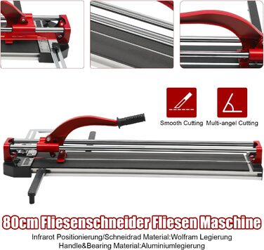 Плиткоріз подвійні рейки та кронштейни ручні 3/5 з точним інфрачервоним позиціонуванням, Ручні інструменти для плиткорізів для точного різання 80см rot.