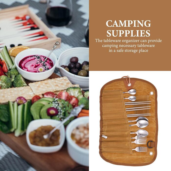 Набір столових приборів для кемпінгу Housoutil із сумкою для зберігання, полотняні столові прибори для пікніка, багатофункціональні столові прибори для подорожей для використання на свіжому повітрі, в школі, офісі та кемпінгу