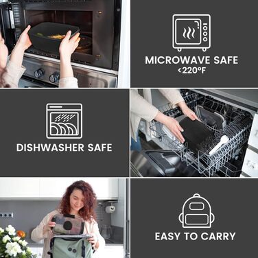 Ланчбокс Bugucat 2000 мл для дорослих, герметичний контейнер для обіду з роздільниками, бento-бокс для дітей, контейнер для салату з виделкою, для школи, пікніка чорний