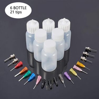 Набір флаконів BENECREAT Multipurpose DIY Precision Tip Applicator квіллінг своїми руками, аплікатор для клею, пляшка з олією 10 пляшок, 20 насадок і 20 ковпачків, 50 мл (30 мл, 6 шт. 15 порад 6 капсул)