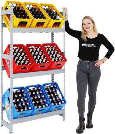 Стелаж для напоїв PROREGAL Camel на 9 ящиків, ВxШxГ 180x100x30 см, вантажопідйомність на полицю 100 кг, сірий, полиця для підвалу, полиця для зберігання, полиця для майстерні, полиця для гаража, сірий, ВxШxГ 180x100x30 см - на 9 ящиків