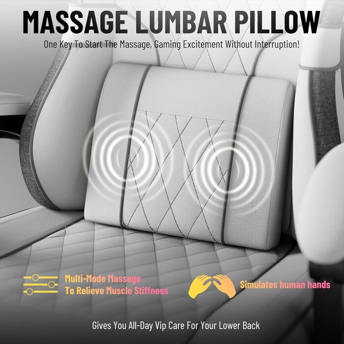 Ігрове крісло Ferghana, ергономічне ігрове крісло, ігрове крісло з регульованим підголівником та поперековою подушкою, підлокітниками, підставкою для ніг, гоночне ігрове крісло для ПК для офісу (біле, бавовна-льон) Біла бавовна