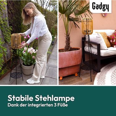 Вуличний світлодіодний сонячний торшер Gadgy - Водонепроникний садовий торшер - Сонячний балконний торшер для сталого освітлення - Світлодіодний зовнішній торшер-штатив - Сонячна лампа з натурального ротанга