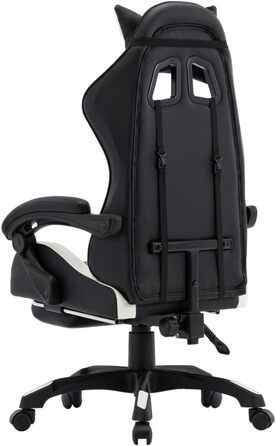 Геймерське крісло з підставкою для ніг, підголівником, поперековою опорою, офісне крісло, обертове крісло, крісло керівника, письмове крісло, спортивне сидіння, гоночний стиль, біла та чорна штучна шкіра