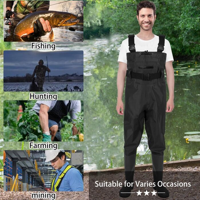 Вейдерси для чоловіків та жінок, рибальські вейдерси з чобітьми, рибальські штани для дорослих з чобітьми, дихаючі водонепроникні вейдерси для любителів спортивної риболовлі, риболовлі, водних видів спорту, активного відпочинку B-43