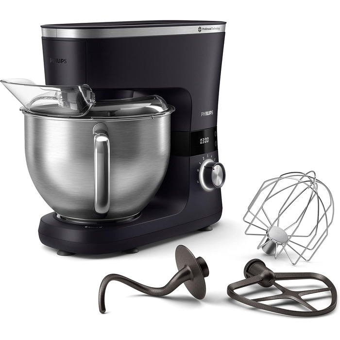 Кухонний комбайн Philips серії 7000 - 5,5 літрів, 1000 Вт, 8 швидкостей, технологія ProKimad, рецепти, світлодіодний розумний таймер, гачок для тіста, вінчик і вінчик (HR7962/01)