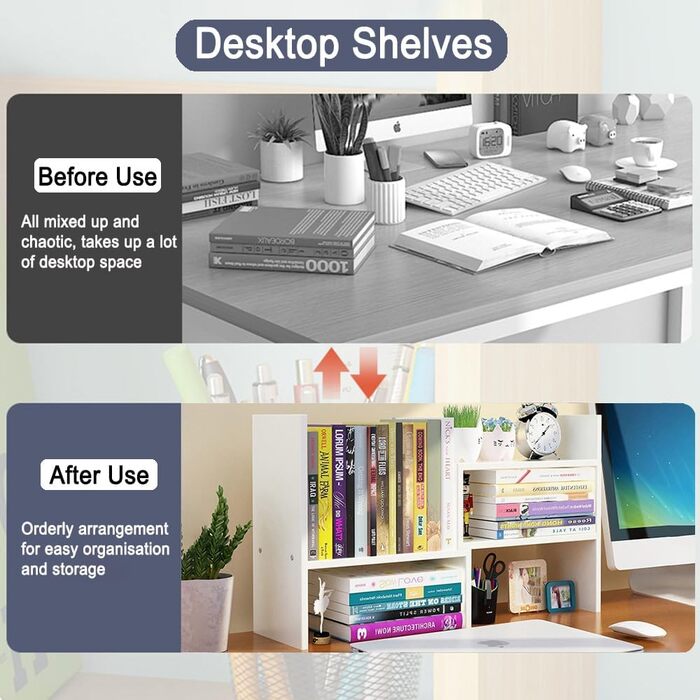 Дерев&39яна полиця для столу, маленька біла книжкова полиця, органайзер для столу, регульований органайзер для столу, книжкова полиця для офісу, кухні (біла)