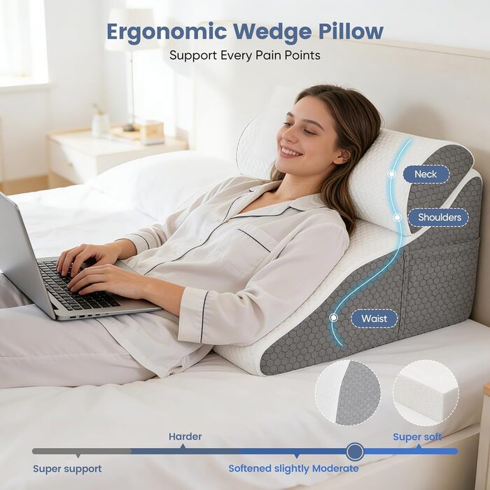 Подушка для читання для ліжка та дивана, ергономічна подушка для спини, регульована клиноподібна подушка з піною з ефектом пам&39яті для підтримки спини під час відпочинку, гри, читання або перегляду телевізора