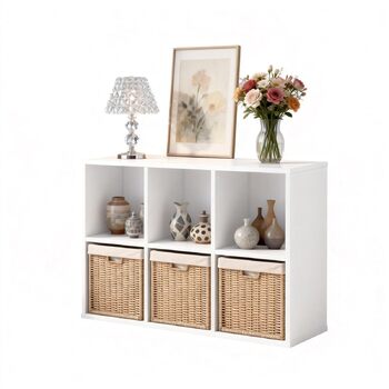 Дерев&39яна книжкова шафа із закритою задньою панеллю, окремостояча кубічна полиця, для вітальні, спальні, офісу, біла, 6 відділень (30Г x 91,5Ш x 61,5В см)