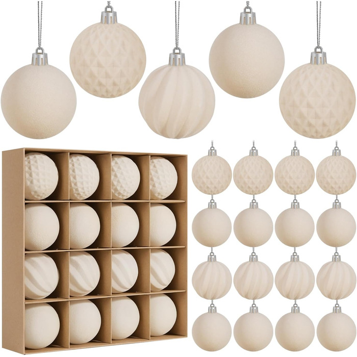 Набір з 16 оксамитових різдвяних прикрас для ялинки біжевий Miaikoe