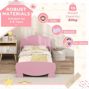 Дитяче ліжко AIYAPLAY Монтессорі для дітей 3-6 років, 140x70 см, односпальне ліжко з бортиками, що запобігають падінню, та дерев&39яною рейковою основою у формі ведмедика для дитячої кімнати, рожеве