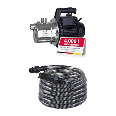 Насос садовий нержавіюча сталь T.I.P. GP 4000 INOX продуктивність 4000 л/год, максимальний напір/тиск 42 м / 4,2 бар, потужність 800 Вт Всмоктувальний шланг T.I.P. 31012 комплект 7 м