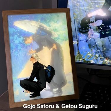 Ілюміновані картини FunLake, натхненні японським аніме-дзюцу - світлодіодний декор для стін Gojo Satoru та Geto Suguru, рамка для