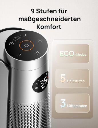 Енергозберігаючий електричний обігрівач Dreo, 2000 Вт з пультом дистанційного керування, тихий 25 дБ, коливання 120, термостат, 5 налаштувань нагріву та 3 швидкості вентилятора, 7-позиційний захист, 12-годинний таймер, керамічний нагрівач PTC, сріблястий