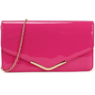 Сумка-клатч з лакованої шкіри, для нареченої, весілля, вечірки, святкової події, гаманець, сумка на ланцюжку, середнього розміру, фуксія, 9