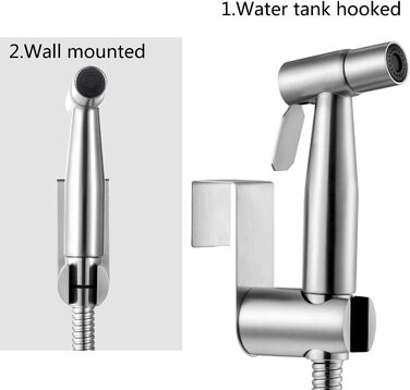 Ручний душ з нержавіючої сталі для біде, мусульманський душ з нержавіючої сталі та комплект спреїв для підгузників з дитячої тканини - з дозатором змішувача, шлангом і гачком, унітазом або настінним кріпленням