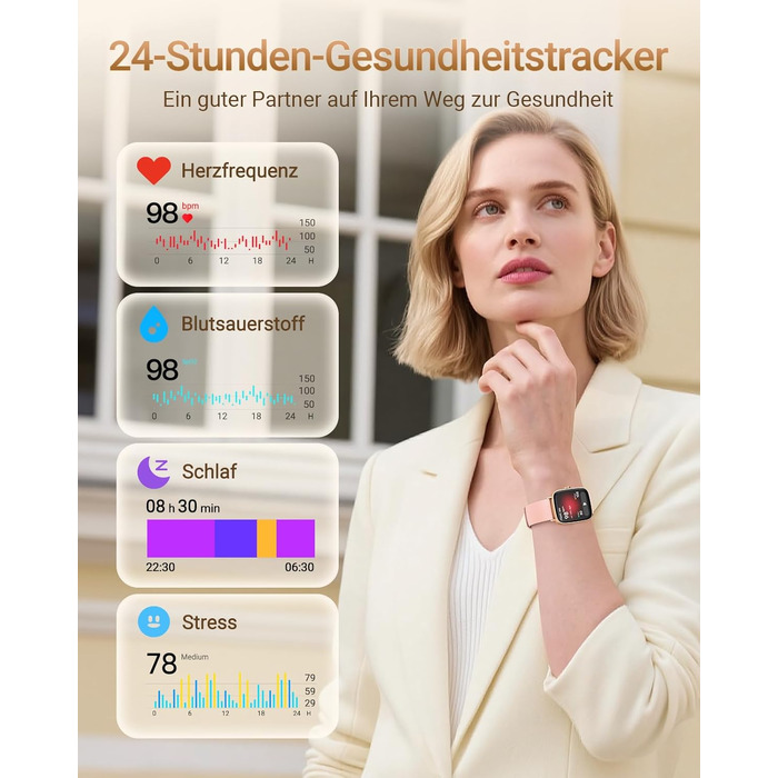 Розумний годинник для чоловіків та жінок з функцією телефону, фітнес-годинник 1,85 дюйма, понад 100 спортивних режимів, фітнес-трекер з моніторингом серцевого ритму/SpO2/сну, крокомір, водонепроникний спортивний годинник IP68 для iOS та Android, рожевий