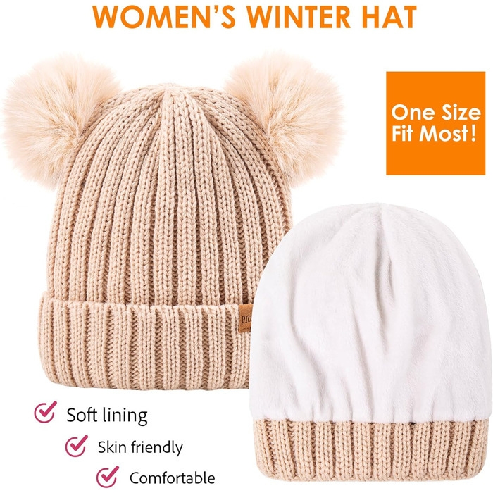 Жіноча зимова тепла в&39язана шапка-бейні з помпоном зі штучного хутра, затишна шапка на флісовій підкладці, фіолетова