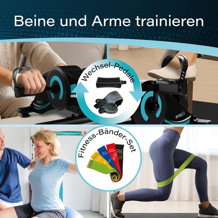 Велоергометр-набір з педальними гальмами магнітне гальмо та 16 рівнів опору Тренажер для ніг та рук з монітором тренувань Домашній велотренажер для фітнесу Тренажер для людей похилого віку - AMBIFIT