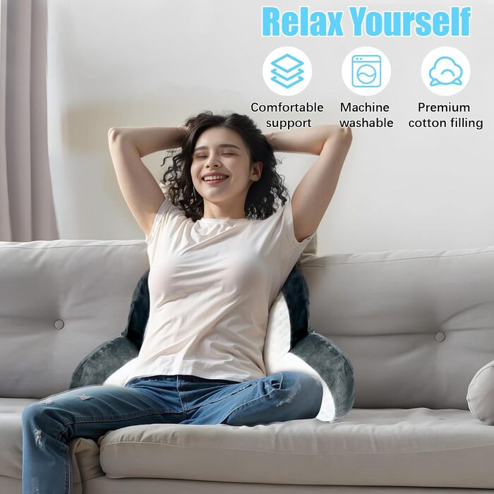 Подушка для читання для ліжка та дивана, велика подушка для спини дорослого розміром 70x50 см, комфортна подушка для читання зі знімним потиличним валиком та підлокітниками, подушка для сидіння для читання, перегляду телевізора, відпочинку, світло-сіра, д