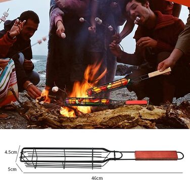 Кошик для гриля з нержавіючої сталі Bestargot Camping 304, кошик для гриля на дровах, кошик для гриля з 1 предметів з дерев'яною р