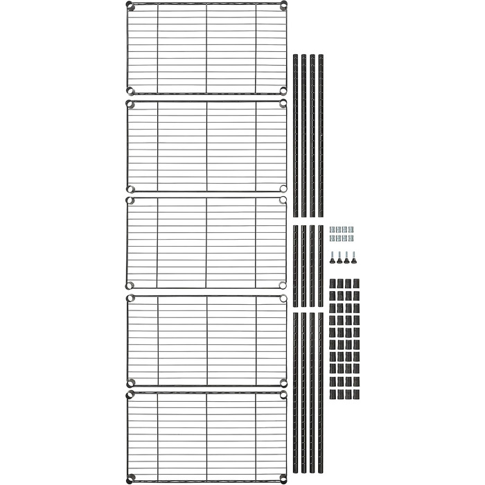 Вузька шафа для зберігання Storeo Basics з 5 полицями, регульованими по висоті полицями та ніжками, чорна, 60,1 x 35,6 x 152,4 см, без коліс Чорна 5 полиць 60,1 x 35,6 x 152,4 см Без коліс