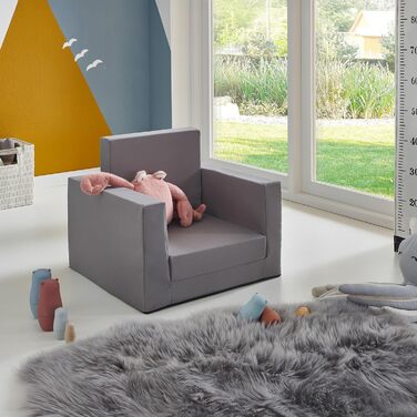 Дитяче розкладне м&39яке крісло 2-в-1 - сіре - Дитяче крісло 48 x 41 см розкладне - Дитячий диван, гостьове ліжко, дитячий диванчик, м&39яке крісло, дитячий стілець, м&39які меблі, крісло-реклайнер, крісло для читання для малюків