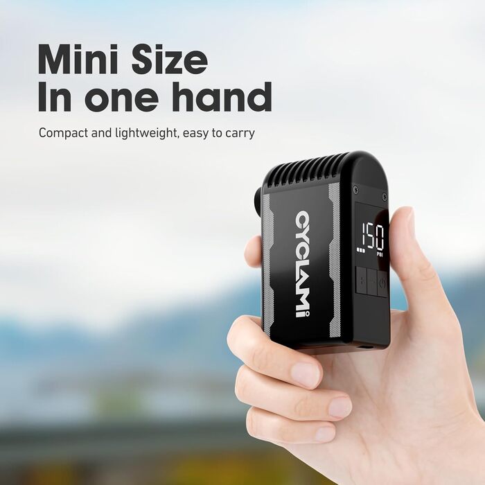 Велосипедний насос, міні-електричний A2MAX, 85x50x32 мм, 10.3 бар / 150 PSI, алюмінієвий сплав, чорний