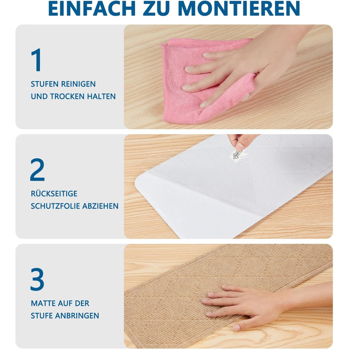 Килимові сходинки, нековзні, 20x76 см (15 шт.), килимова доріжка для сходів, багаторазовий клей для чистих, гладких сходів, захисний килимок для сходів для дітей, бежевий