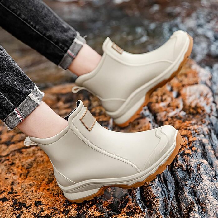 Чоловічі гумові чоботи, водне взуття, гумове взуття з верхнім одягом, студентський повсякденний одяг, все для роботи на свіжому повітрі, риболовлі, миття автомобіля, кухні, не бахіли, гумові гумові чоботи, високе взуття, чоловічі, бежевого кольору, 38 2/3