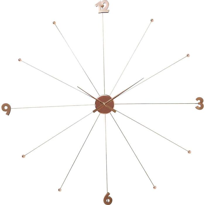 Настінний годинник Kare Design Like Umbrella, Rosegold, діаметр 100 см, безтихий кварцовий механізм, великий сучасний мінімалістичний годинник для вітальні, сталь, батарейки до комплекту не входять